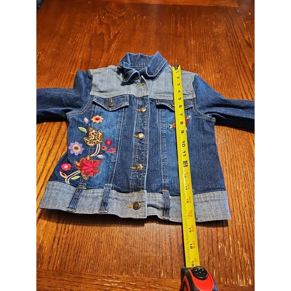 Children's Place Girls Denim Jacket Sz 5 Floral‎ Embroidered Long Sleeve (A882)